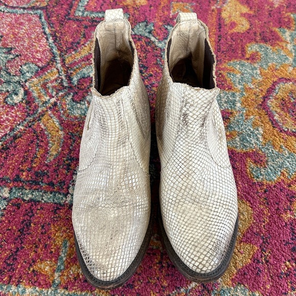 Freebird by Steven | Women’s cream faux snakeskin Lasso Ankle bootie slight heel - Picture 11 of 12